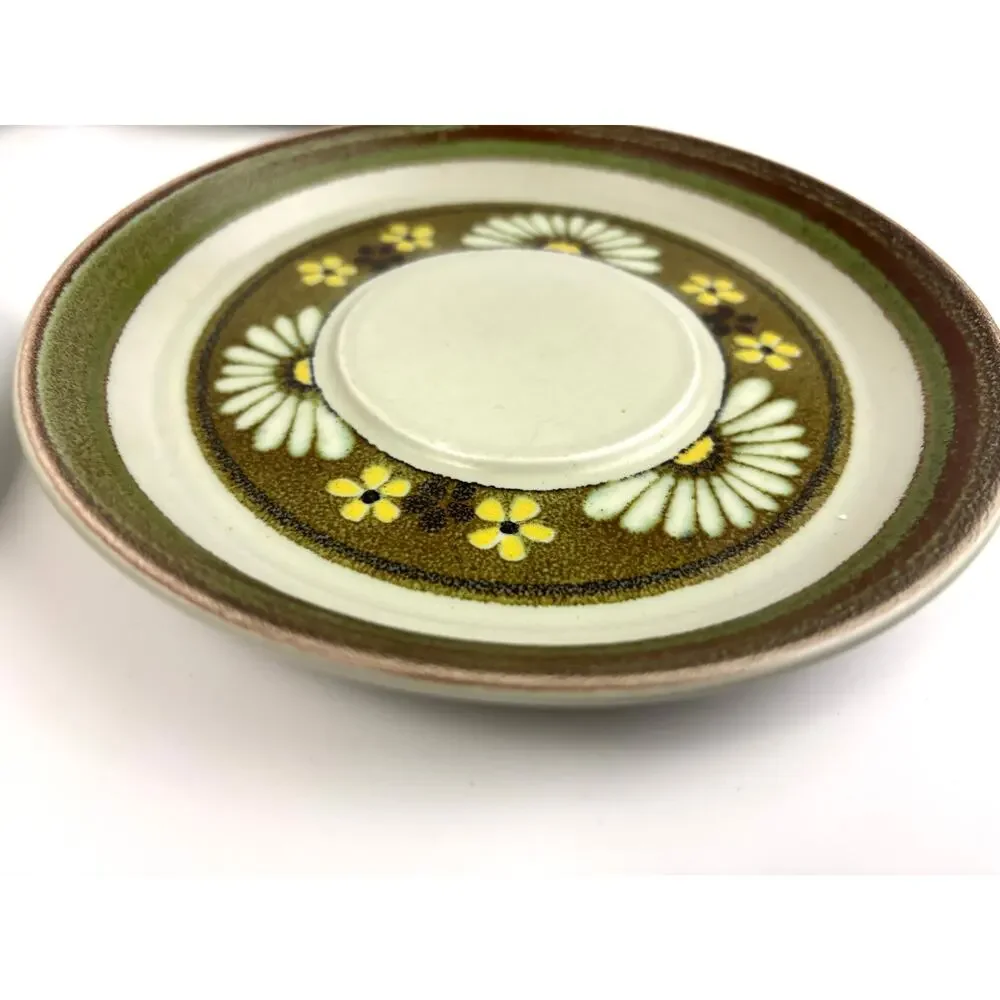 Vintage Mikasa Stonekraft Stone Flower Floral Daisy Saucers Lot‎ of 4 Japan